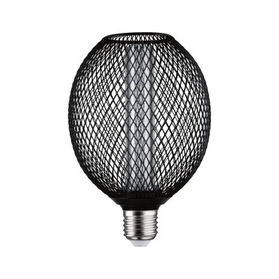 LED bulb with black metal mesh and E27 base, decorative lighting for modern interiors