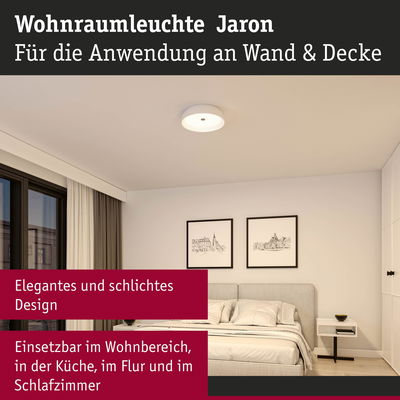 Weiße Wohnraumleuchte Jaron mit schlichtem Design an Decke im Schlafzimmer für Wohnbereich und Küche