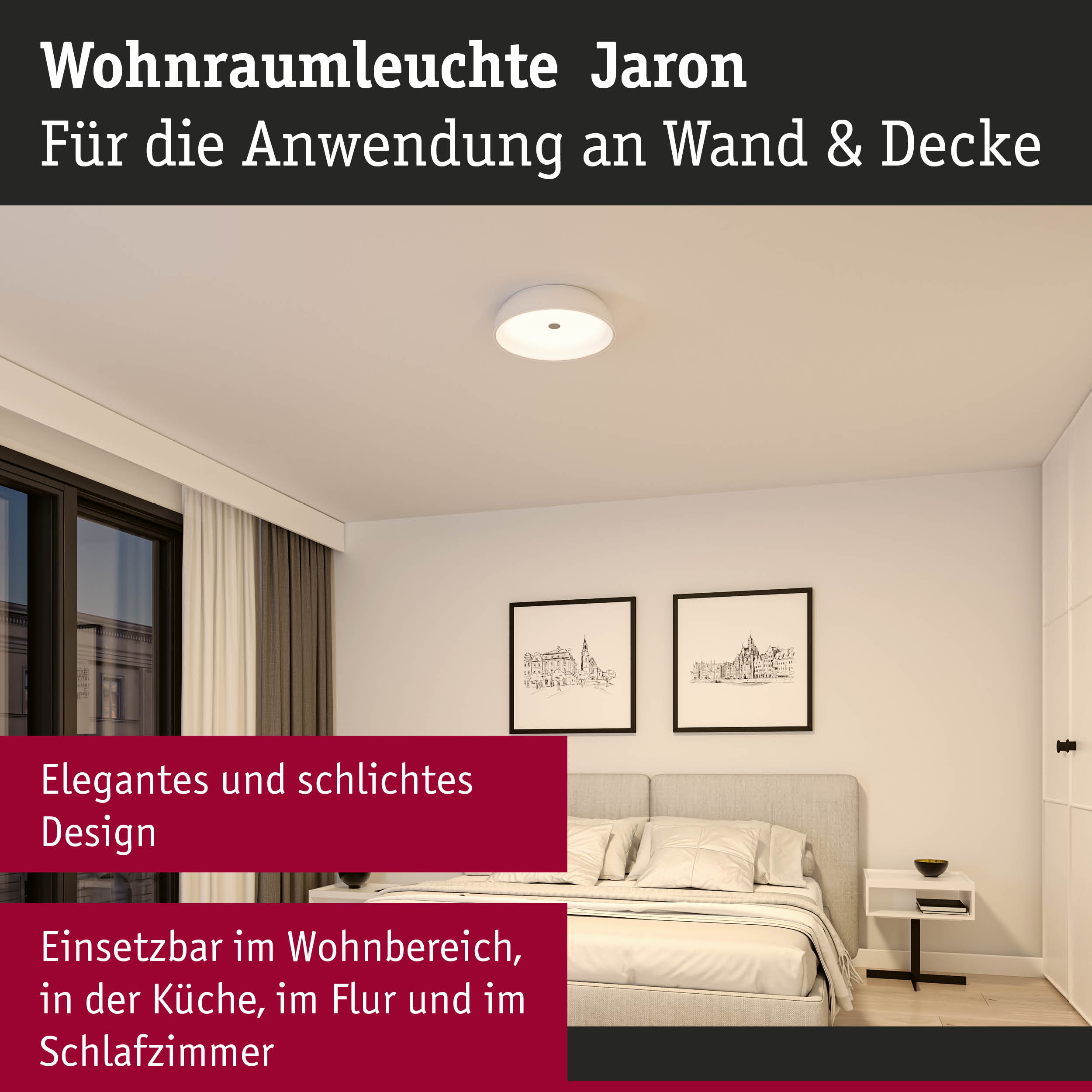 Weiße Wohnraumleuchte Jaron mit schlichtem Design für Wand- und Deckenmontage im Wohnbereich