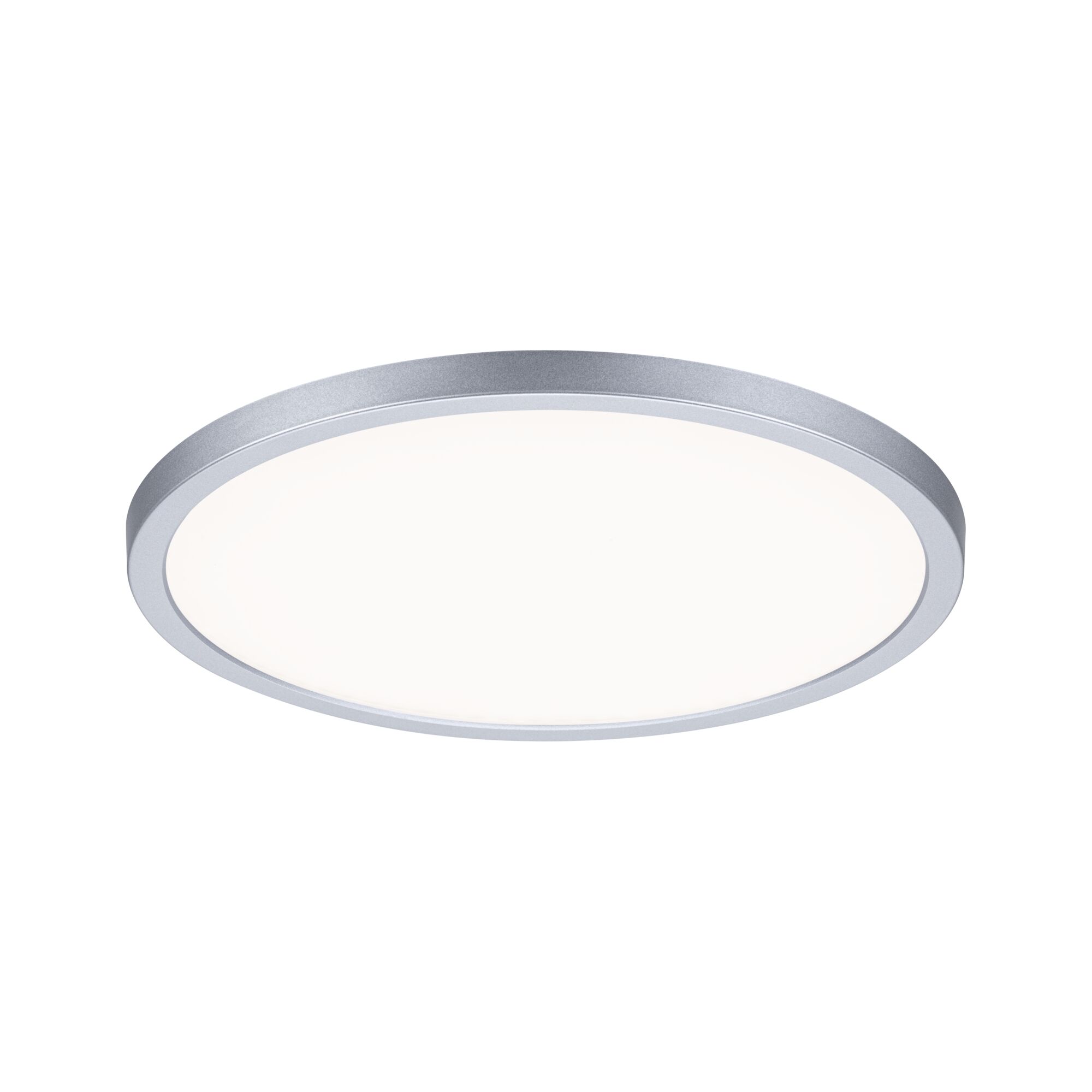 Runde Deckenleuchte mit silbernem Aluminiumrahmen und warmweißem LED-Licht für Wohnräume