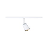 Modern white LED track spotlight with gold metal trim for versatile room lighting solutions