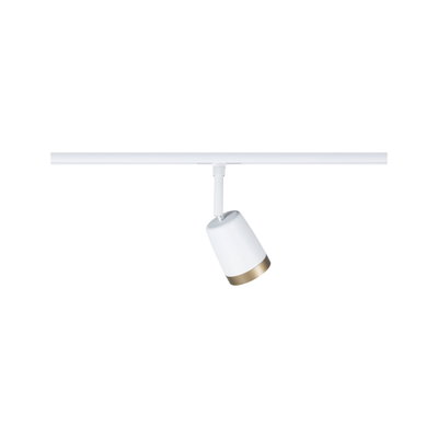 Modern white LED track spotlight with gold metal trim for versatile room lighting solutions