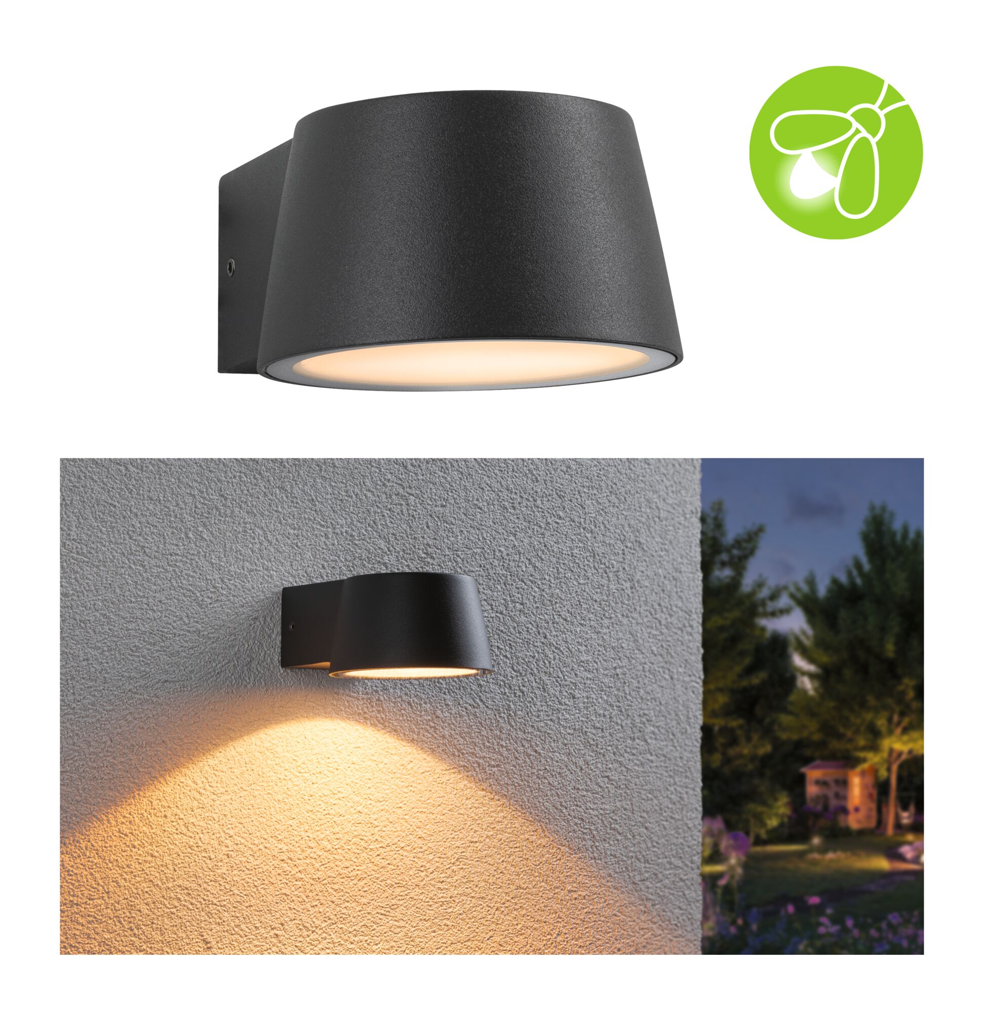 LED-wandarmatuur voor buiten Capea insectvriendelijk IP44 96x128mm 2200K 6W 550lm 230V 98° Antraciet Aluminium Zwarte aluminium wandlamp met warm wit LED-licht voor buiten- en tuinverlichting