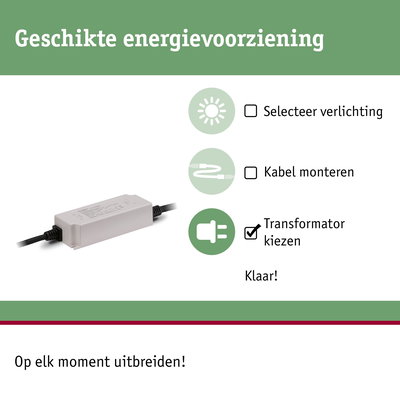 Witte transformator met kabelverbinding voor geschikte energievoorziening van verlichtingssystemen