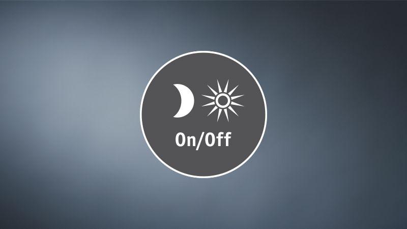 Twilight sensor icon showing moon and sun with on/off switch on grey background