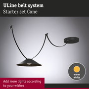 Black ULine Belt System Starter set Cone with warm white light and flexible cables for lighting solutions