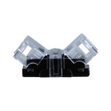 Black and transparent plastic adapter for LED light strips enabling flexible connections