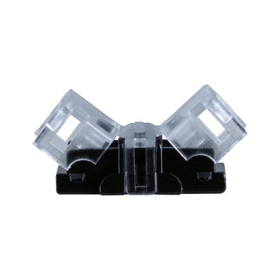 Black and transparent plastic adapter for LED light strips enabling flexible connections