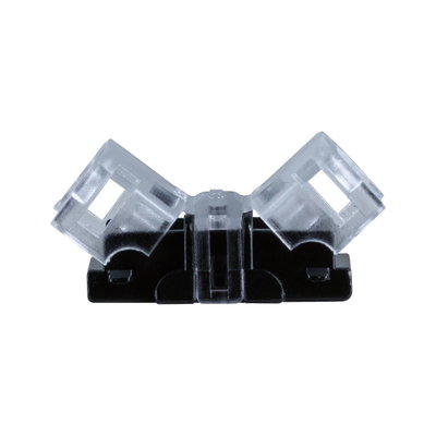 Black and transparent plastic adapter for LED light strips enabling flexible connections