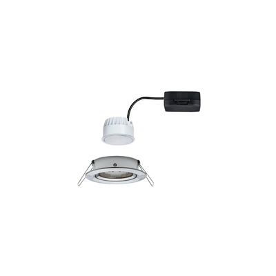 White LED recessed spotlight with metal frame and black connector cable for modern lighting