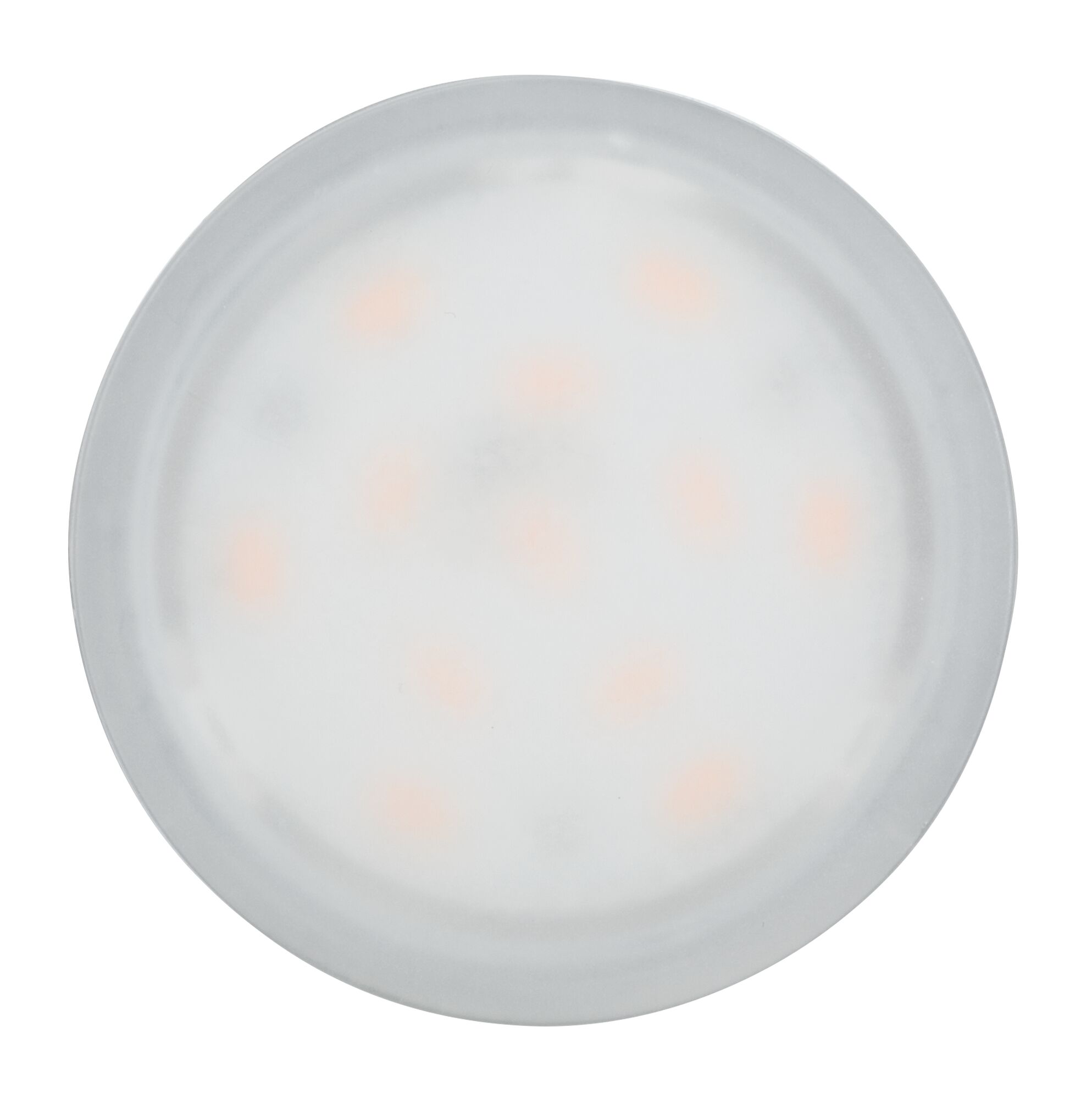 Round LED ceiling light with milky white plastic cover and warm white LEDs for living spaces