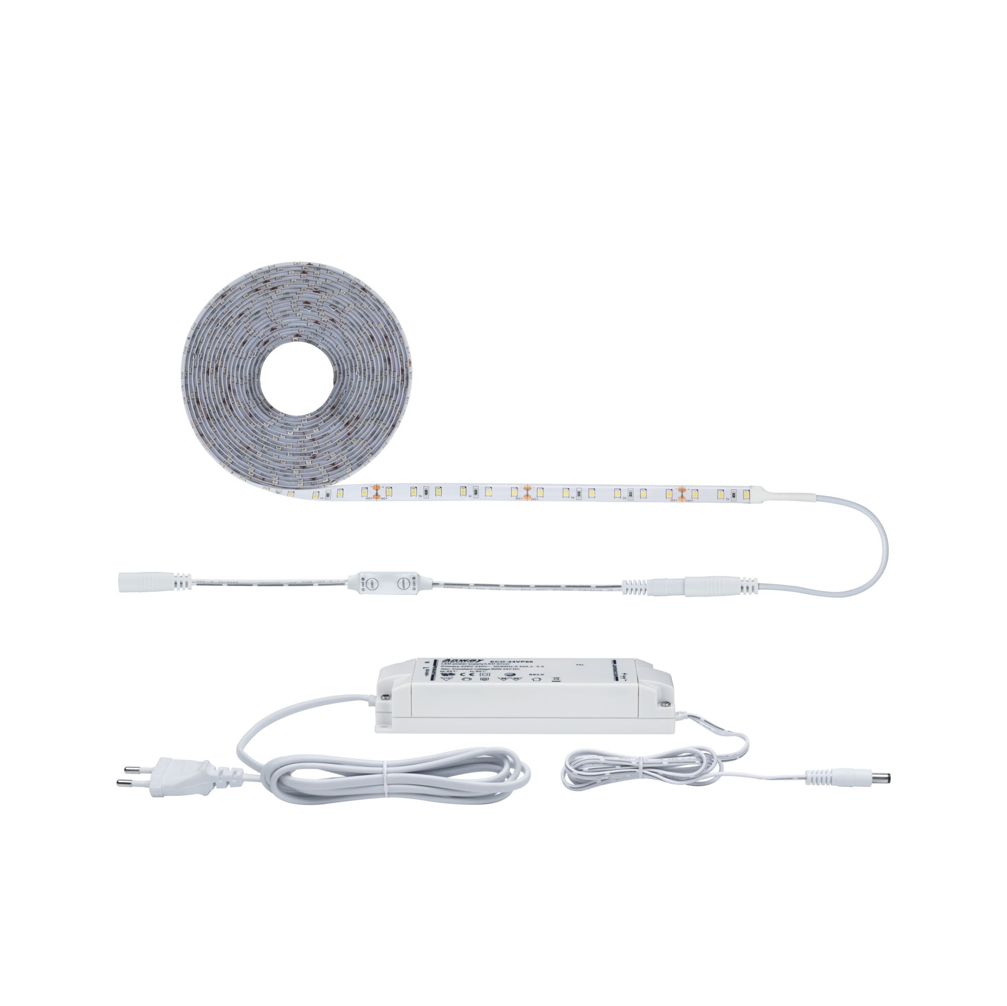 Witte LED-strip met voeding en dimmer, flexibele binnenverlichtingsoplossing