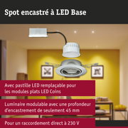 Spot encastré LED blanc avec pastille LED remplaçable et profondeur d’encastrement de 45 mm pour raccordement 230 V