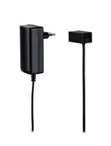 Black power adapter with Euro plug and cable for LED lighting, durable plastic material