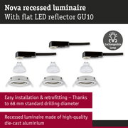 Nova recessed luminaire made of die-cast aluminium with flat LED reflector GU10 and exchangeable lamp