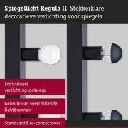 Zwarte spiegelverlichting Regula II met E14 fitting en heldere lamp voor decoratieve badkamerverlichting