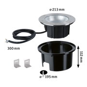 Edelstahl Einbauleuchte mit schwarzem Gehäuse und Kabel, Maße Ø213 mm, LED Bodeneinbaustrahler