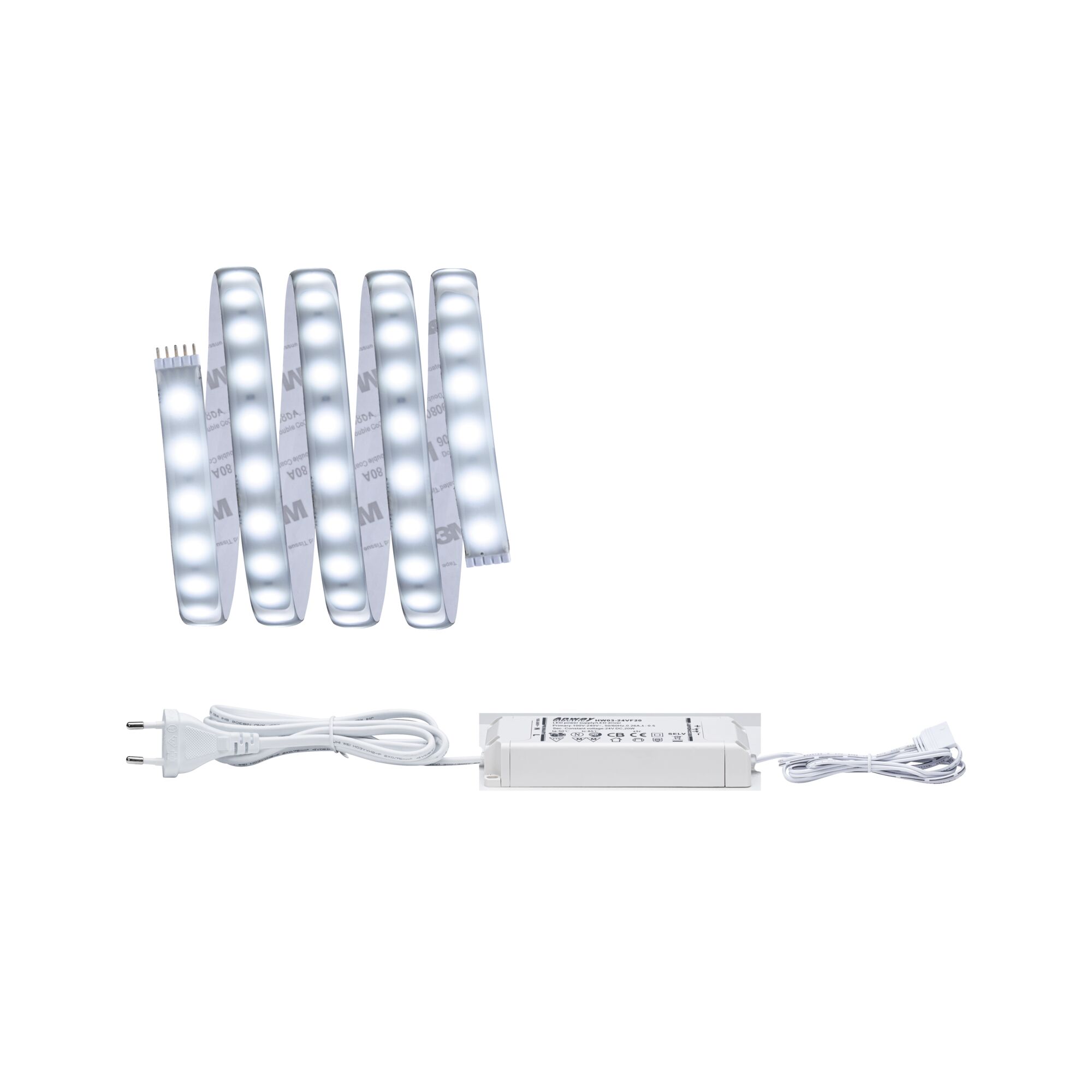 MaxLED 500 LED Strip Basisset 1,5m Tageslichtweiß beschichtet 9W 550lm/m 6500K 20VA Weiße LED-Lichtleiste mit Netzteil und Kabel für flexible Beleuchtungslösungen im Innenbereich