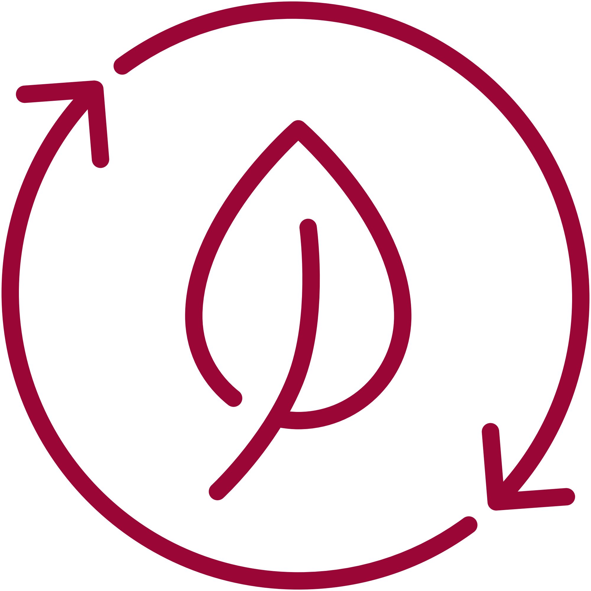 Rotes Symbol mit Blatt und Pfeilen im Kreis für nachhaltige Produkte und Umweltschutz