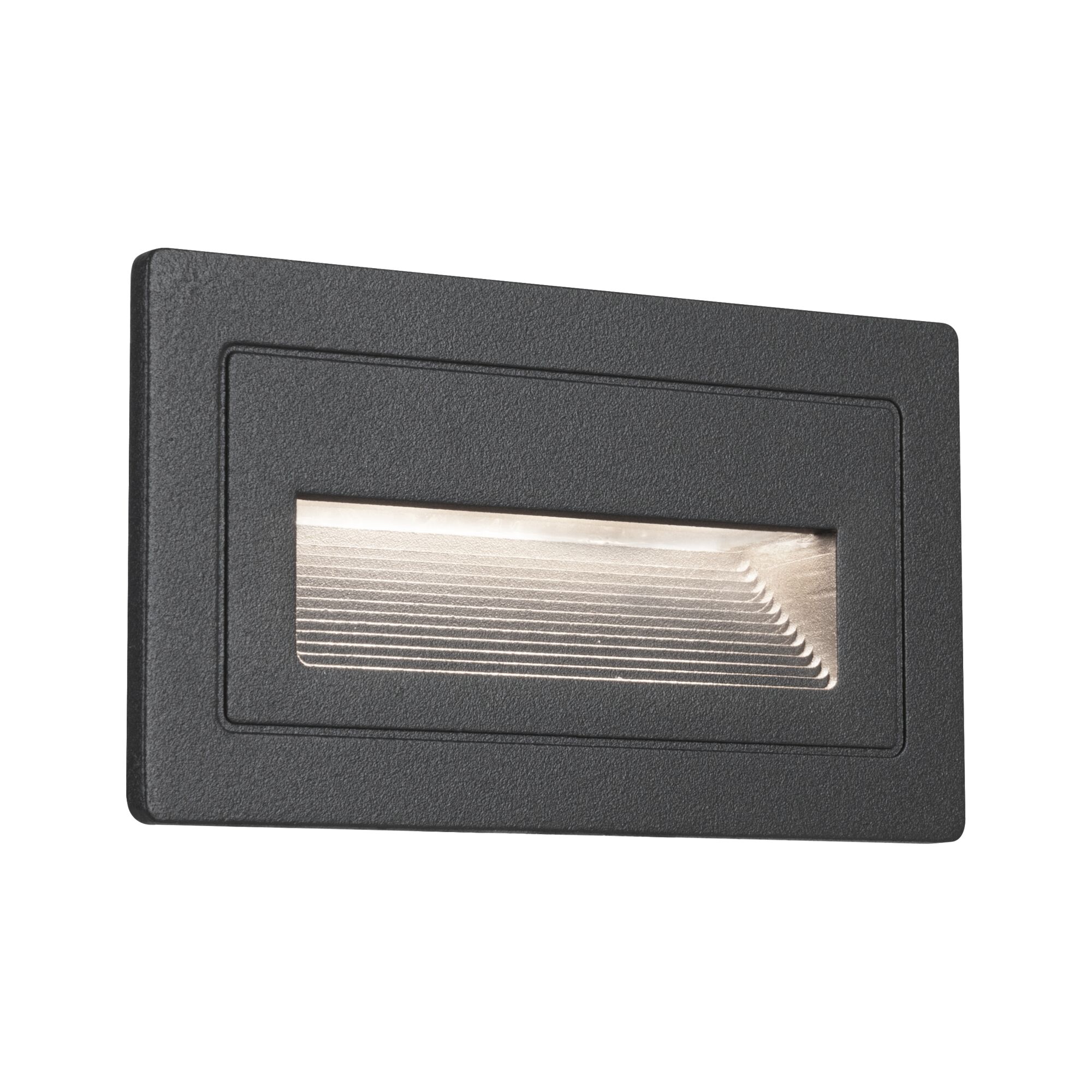 LED-wandarmatuur voor buiten Long IP44 hoekig 103x62mm 3000K 4W 30lm 230V Zwart Aluminium Zwarte rechthoekige LED-wand inbouwlamp met gestructureerde rand en interne lichtbron