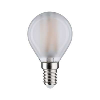 Round LED bulb with frosted glass and silver E14 base for energy-efficient lighting