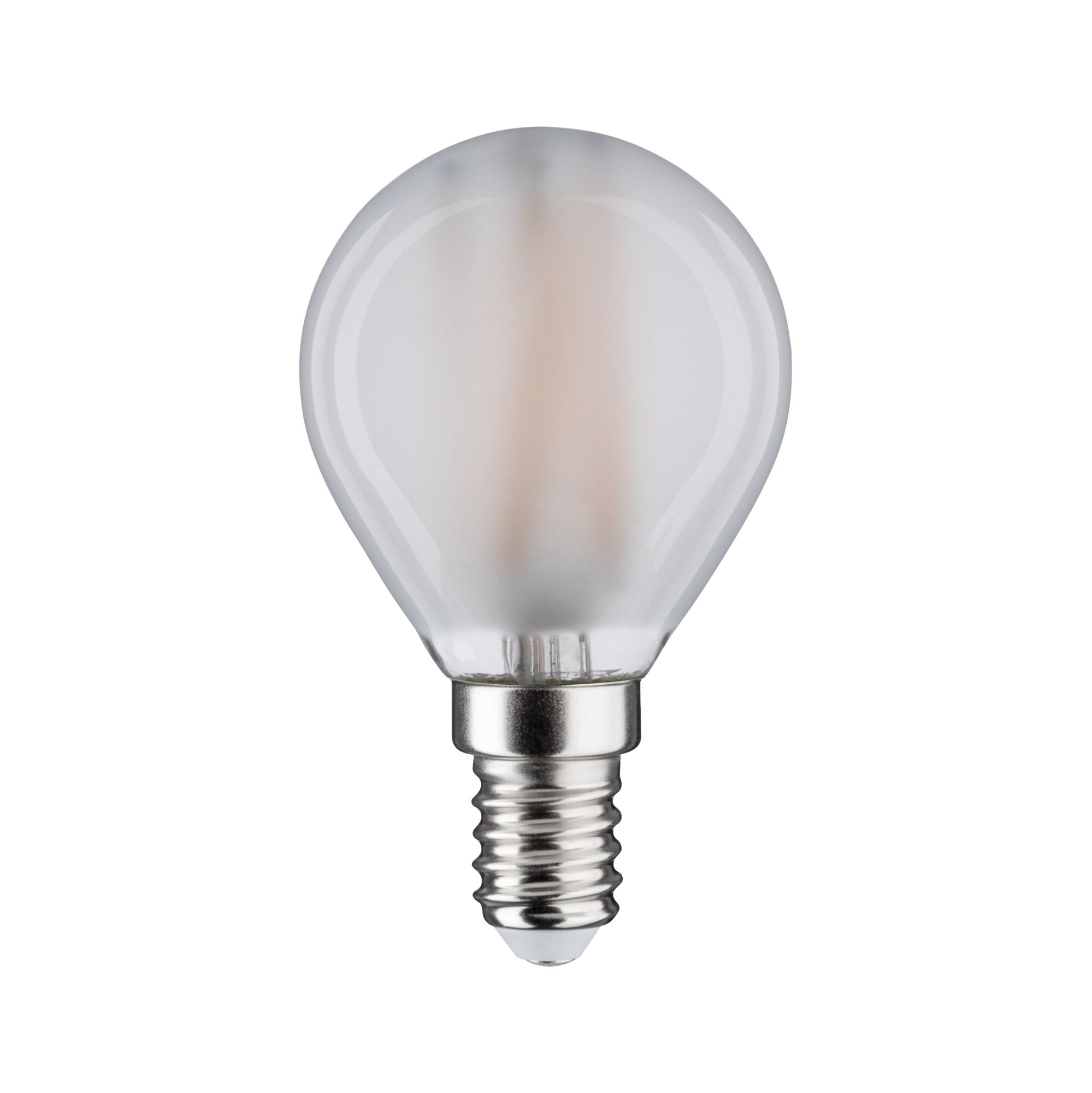 Runde LED-Glühbirne mit mattiertem Glas und E14-Fassung in Silber für energiesparende Beleuchtung