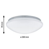 Runde Deckenleuchte mit weißem Kunststoffschirm und 280 mm Durchmesser, 95 mm Höhe, LED Licht