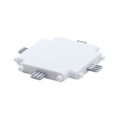 White plastic connector with metal contacts for LED track lighting systems