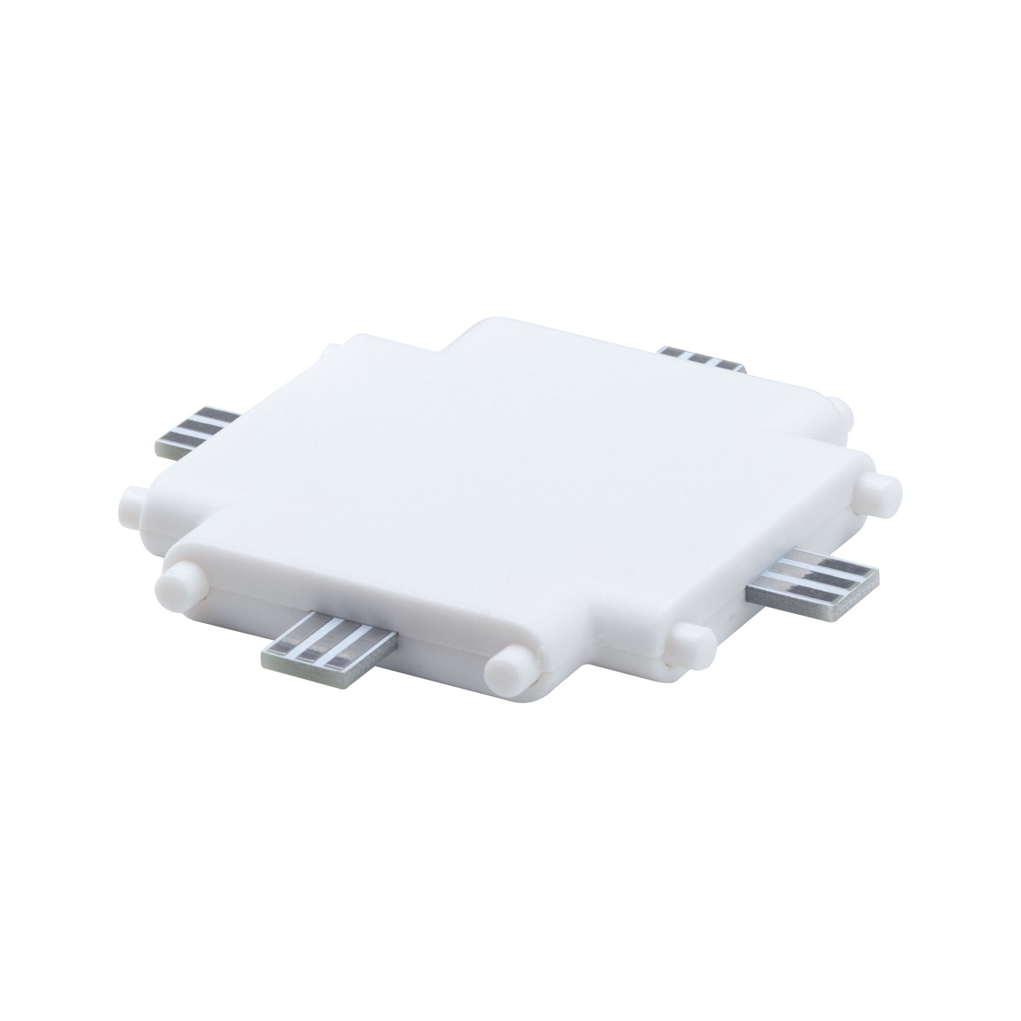 Connecteur en plastique blanc avec contacts métalliques pour systèmes d'éclairage LED sur rail