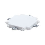 Witte kunststof connector met metalen contacten voor LED-rails verlichtingssystemen