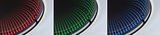 Three round LED ceiling lights with infinity mirror effect in red, green, and blue for modern room lighting.