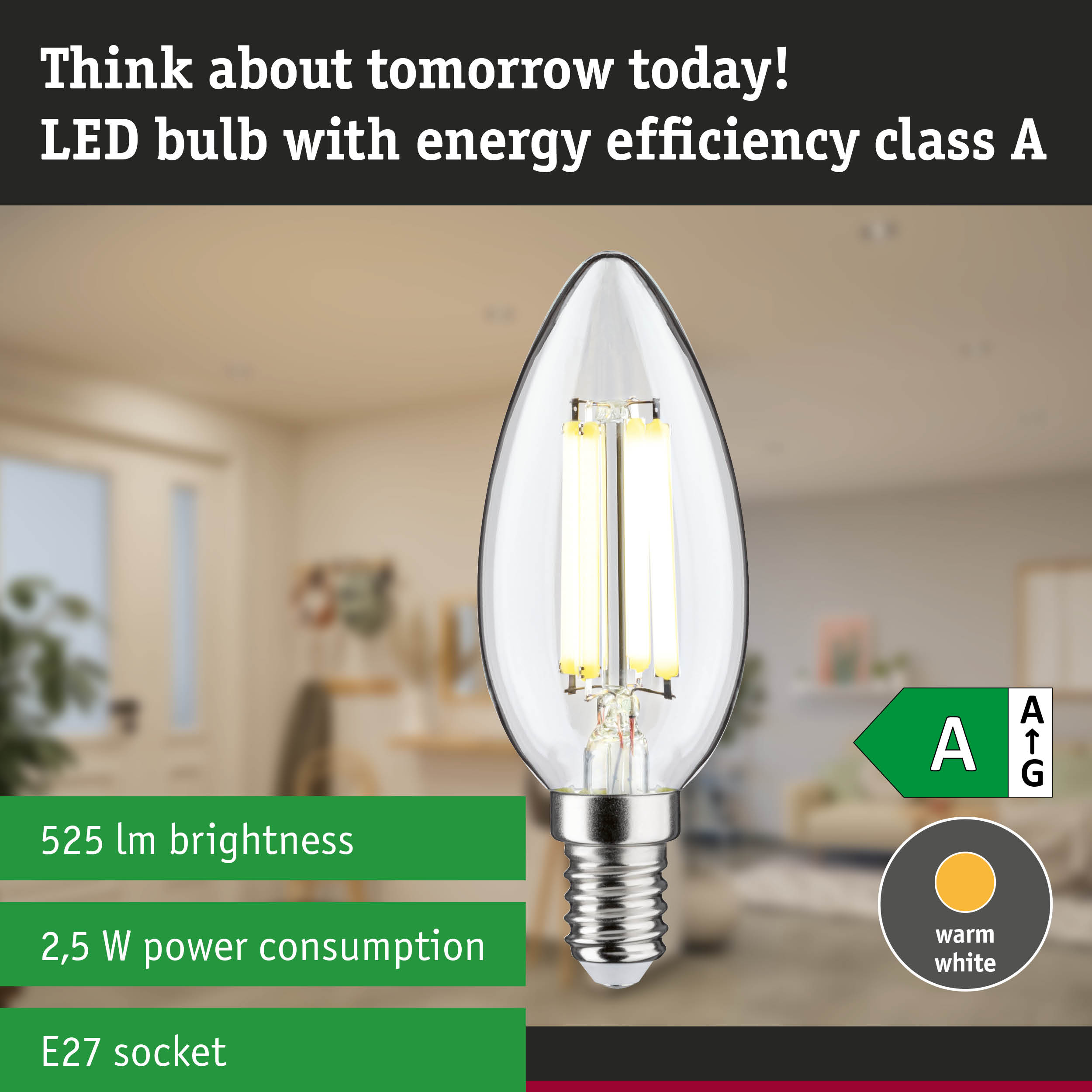 Energy-saving LED candle bulb with warm white light and ultra-efficient lighting technology