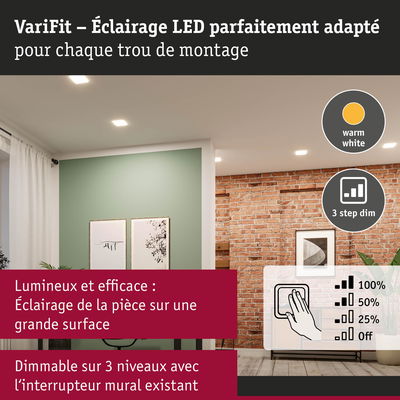 Éclairage LED encastré en blanc chaud avec variateur 3 niveaux pour grande pièce