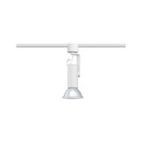 Moderner weißer LED-Strahler aus Metall für Schienensysteme, ideal für Akzentbeleuchtung.