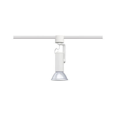 Moderner weißer LED-Strahler aus Metall für Schienensysteme, ideal für Akzentbeleuchtung.