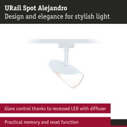 White URail Spot Alejandro LED spotlight with glare control and memory reset for stylish lighting solutions