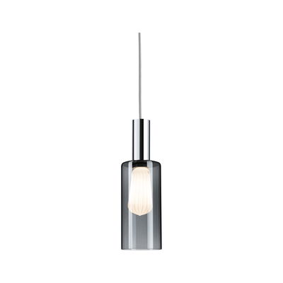 Modern pendant light with smoked glass and chrome metal for stylish indoor lighting