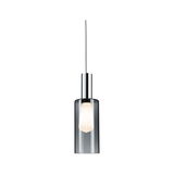Modern pendant light with smoked glass and chrome metal for stylish indoor lighting
