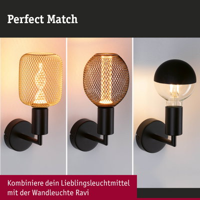 Three versions of black Ravi wall light with metal and glass lampshades for modern lighting