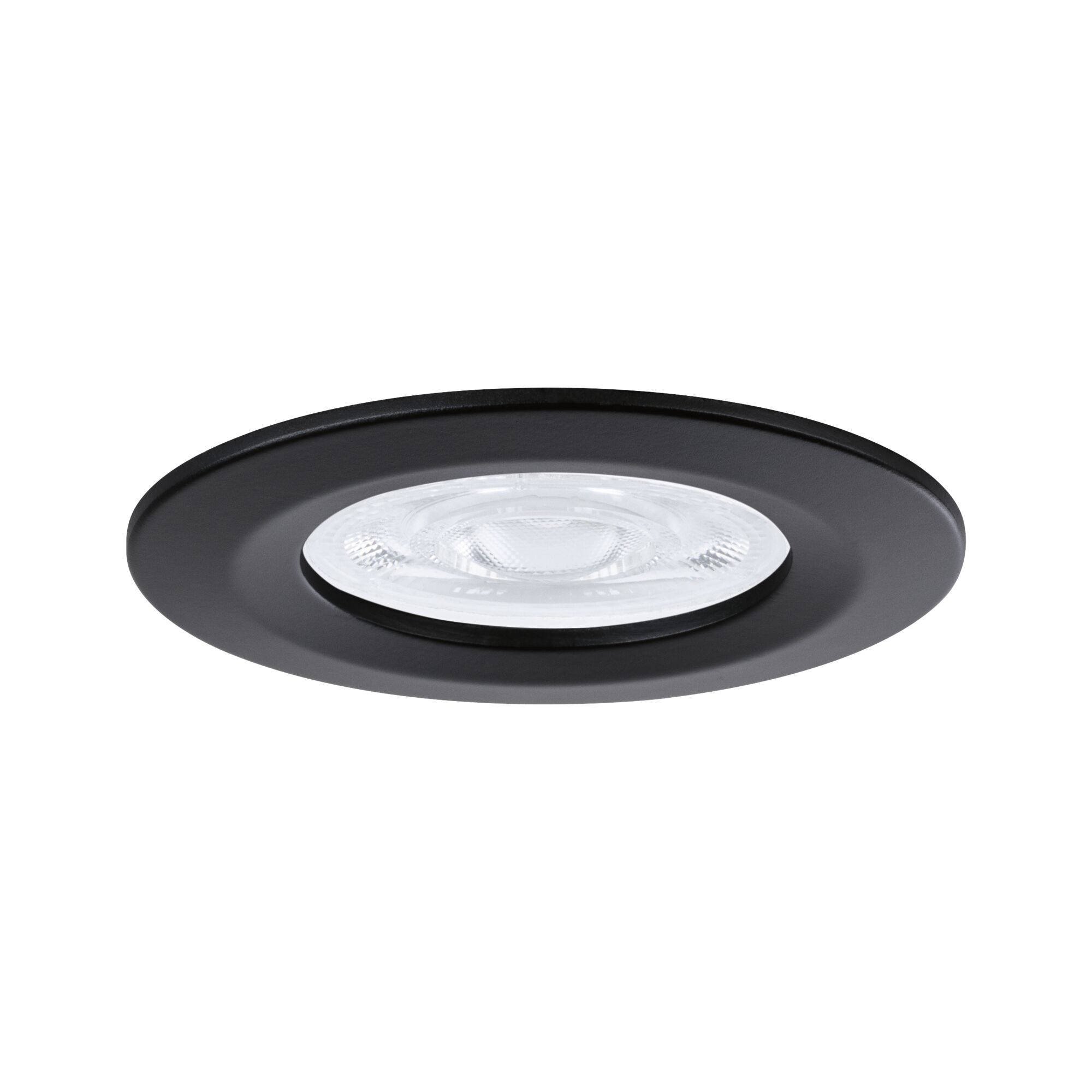 Schwarzer Einbaustrahler aus Metall mit klarem Glas und LED-Licht für moderne Innenbeleuchtung