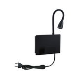 Applique murale LED noire avec bras de lecture flexible et câble avec prise pour éclairage moderne intérieur