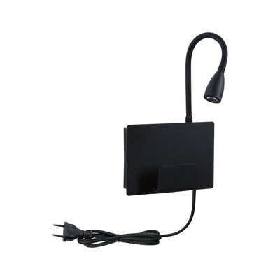 Applique murale LED noire avec bras de lecture flexible et câble avec prise pour éclairage moderne intérieur