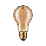 Retro LED-lamp met amberkleurig glas en gouden voet voor decoratieve verlichting en vintage stijl