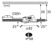 Technische Zeichnung eines Einbaustrahler mit 82 mm Durchmesser und 230V Spannung