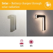 White solar-powered LED wall light with energy-saving illumination and 12-hour battery life