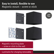 Black magnetic metal mounting plate with screws and adhesive tape for flexible wall installation