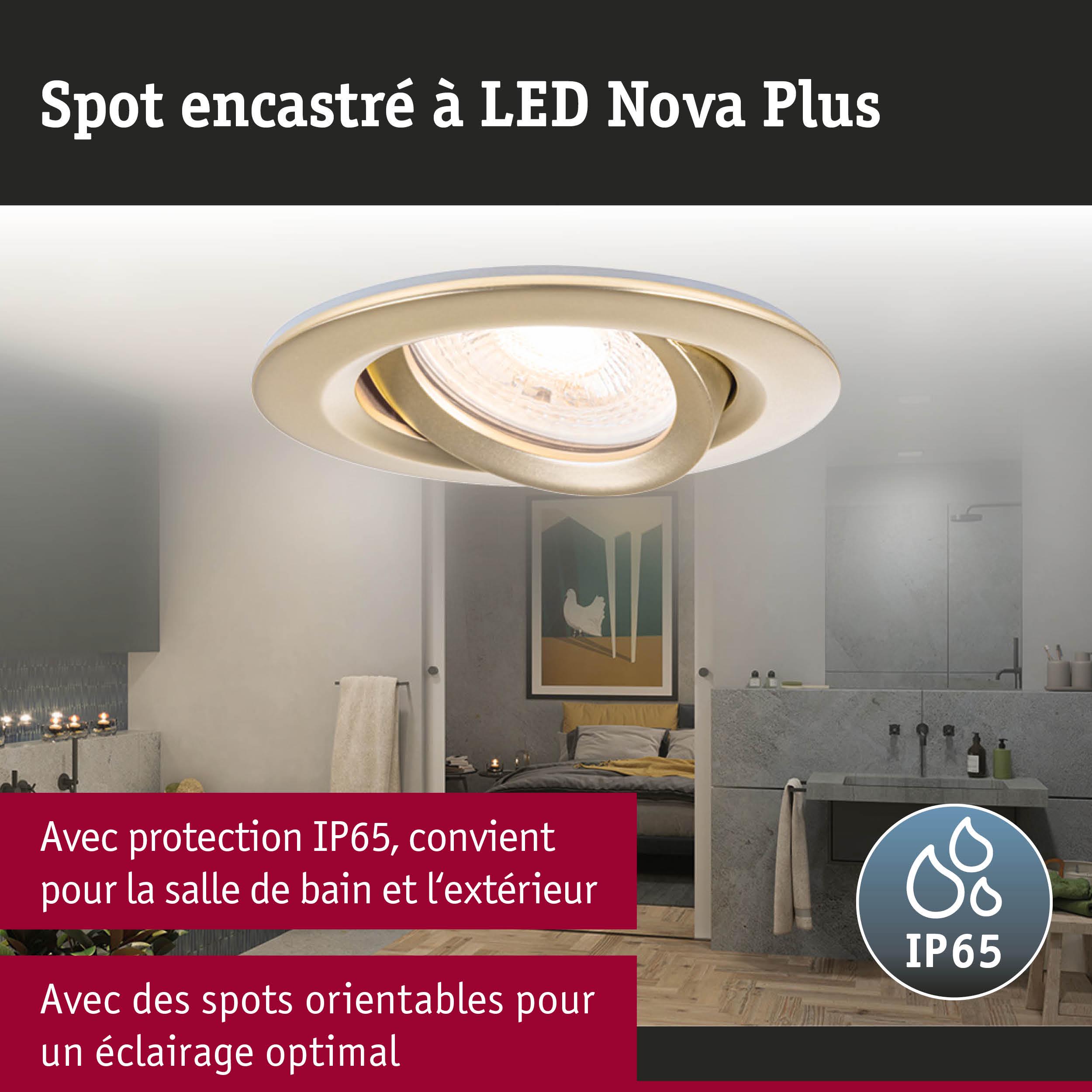Spot encastré LED Nova Plus beige avec protection IP65, adapté salle de bain et extérieur, spots orientables