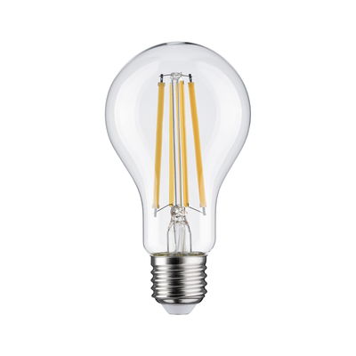 Klassische LED-Glühbirne mit transparentem Glas und sichtbaren orangen Filamenten für energiesparende Beleuchtung