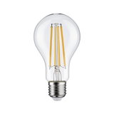 Klassische LED-Glühbirne mit transparentem Glas und sichtbaren orangen Filamenten für energiesparende Beleuchtung