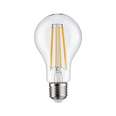 Klassische LED-Glühbirne mit transparentem Glas und sichtbaren orangen Filamenten für energiesparende Beleuchtung